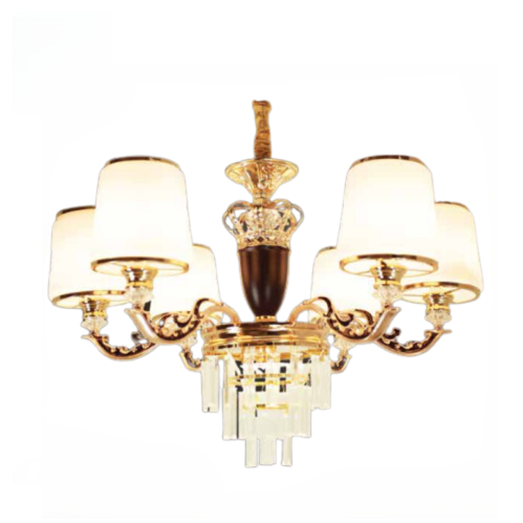 Đèn chùm đồng chao thủy tinh thả bàn ăn 6 tay đèn CNQT-168 - Thành Đạt